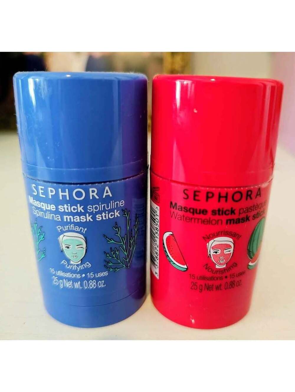 2 Sephora 5 min face mask sticks: spirulina purifying & watermelon nourishing